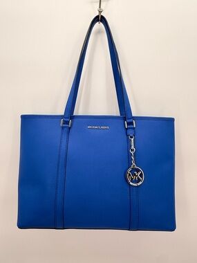 MICHAEL KORS Blue Saffiano Leather Tote Bag Large Carryall Shopper Purse